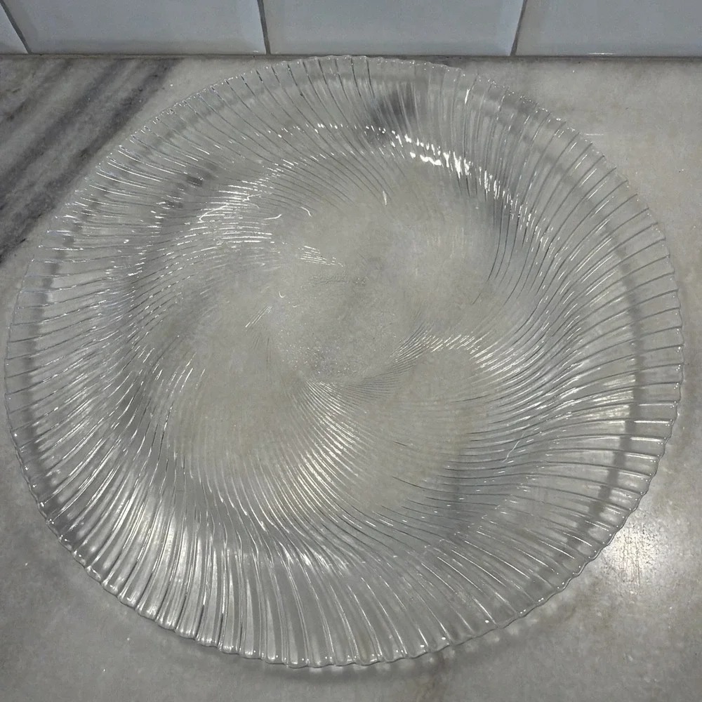 Pasabahce Platter Clear Glass Swirl Round Made in Turkey